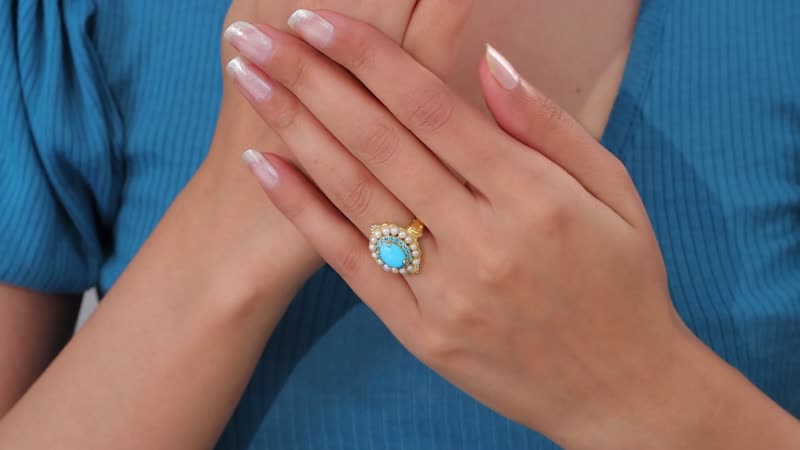 Sleeping Beauty Turquoise, Freshwater Pearl and Malgache Neon Apatite Ring in Vermeil Yellow Gold Over Sterling Silver (Size 10.0) 1.85 ctw