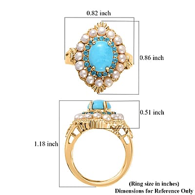Sleeping Beauty Turquoise, Freshwater Pearl and Malgache Neon Apatite Dolphin Ring in Vermeil Yellow Gold Over Sterling Silver (Size 8.0) 1.85 ctw