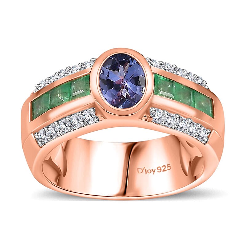 Tanzanite and Multi Gemstone Wide Shank Ring in Vermeil Rose Gold Over Sterling Silver (Size 10.0) 2.00 ctw