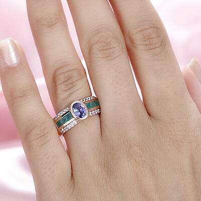 Tanzanite and Multi Gemstone Wide Shank Ring in Vermeil Rose Gold Over Sterling Silver (Size 10.0) 2.00 ctw