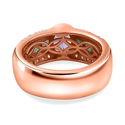 Tanzanite and Multi Gemstone Wide Shank Ring in Vermeil Rose Gold Over Sterling Silver (Size 10.0) 2.00 ctw