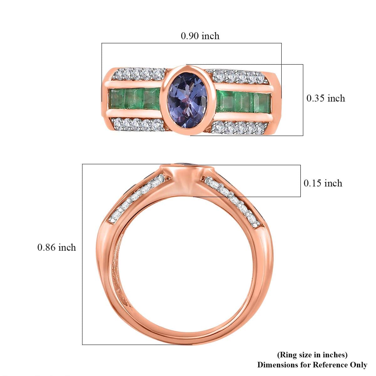 Tanzanite and Multi Gemstone Wide Shank Ring in Vermeil Rose Gold Over Sterling Silver (Size 10.0) 2.00 ctw image number 5