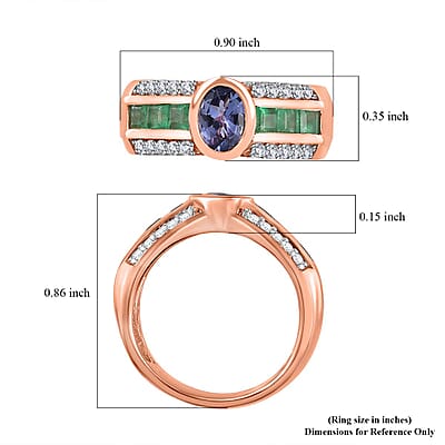 Tanzanite and Multi Gemstone Wide Shank Ring in Vermeil Rose Gold Over Sterling Silver (Size 10.0) 2.00 ctw