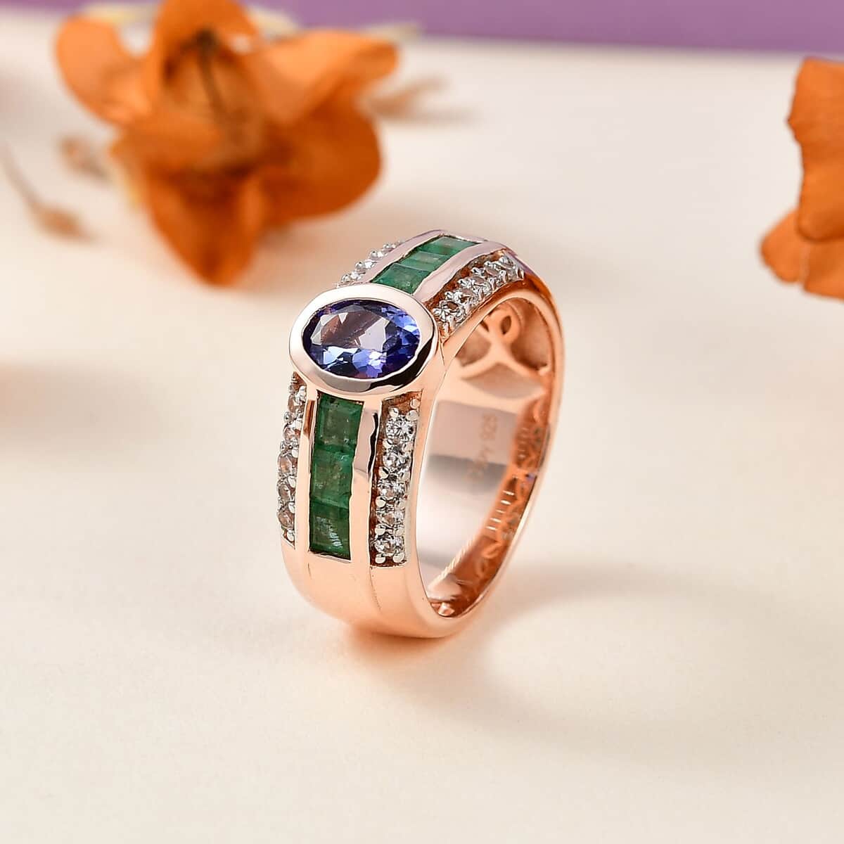 Tanzanite and Multi Gemstone Wide Shank Ring in Vermeil Rose Gold Over Sterling Silver (Size 7.0) 2.00 ctw image number 1