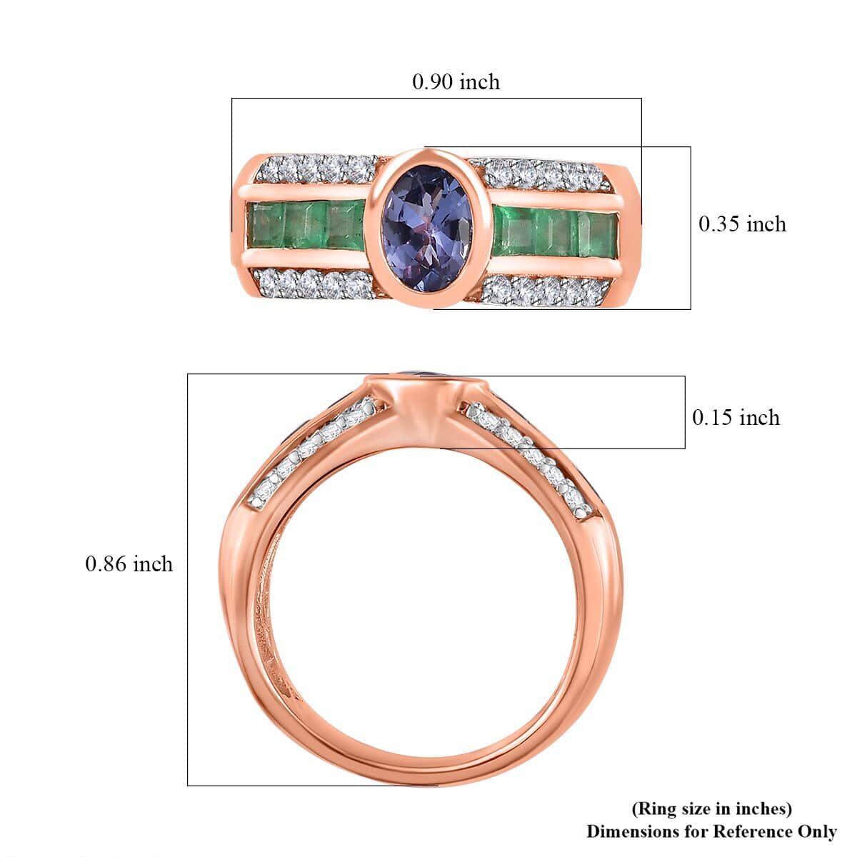 Tanzanite and Multi Gemstone Wide Shank Ring in Vermeil Rose Gold Over Sterling Silver (Size 8.0) 2.00 ctw image number 5