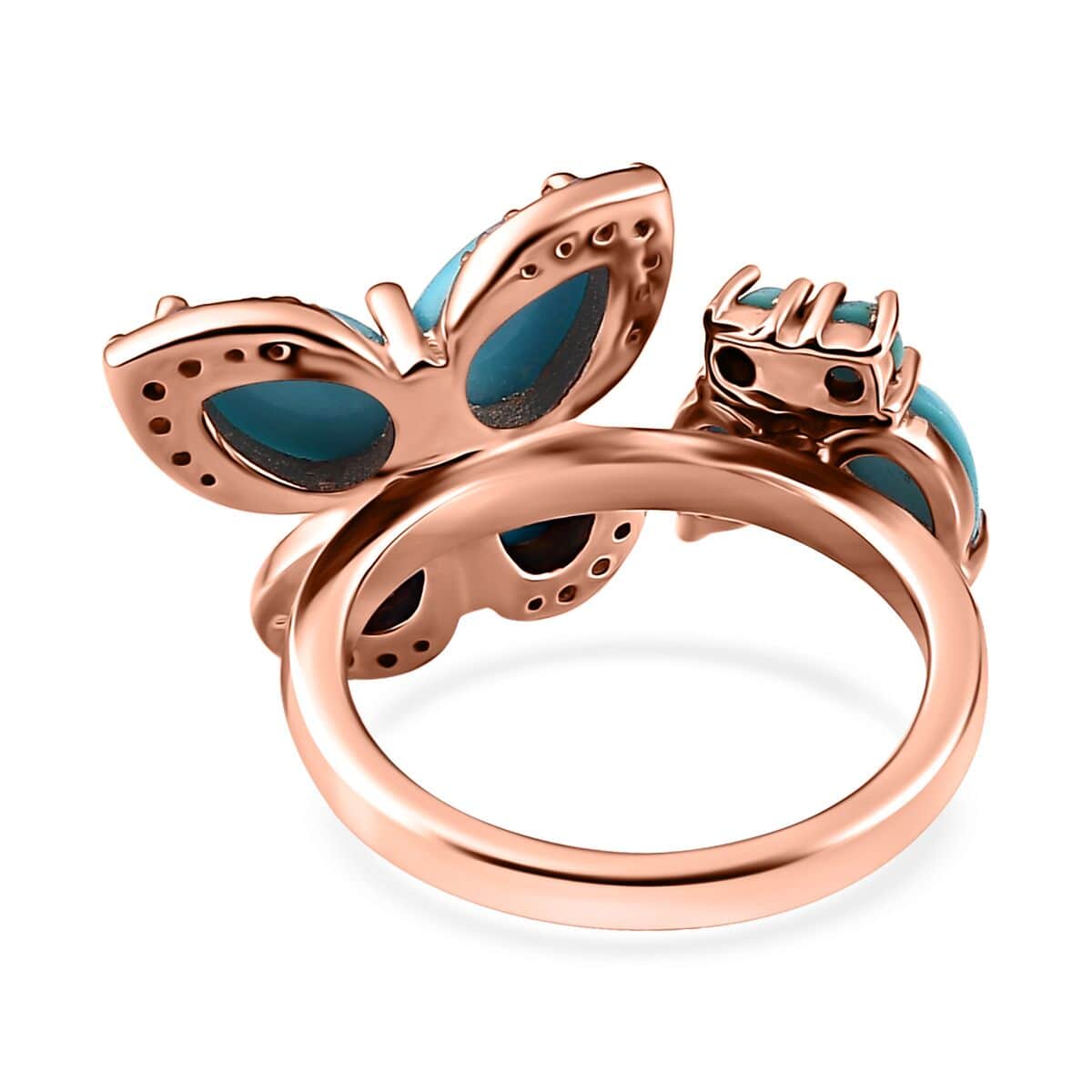 Sleeping Beauty Turquoise and Madagascar Pink Sapphire Butterfly Ring in Vermeil Rose Gold Over Sterling Silver (Size 10.0) 3.30 ctw image number 4