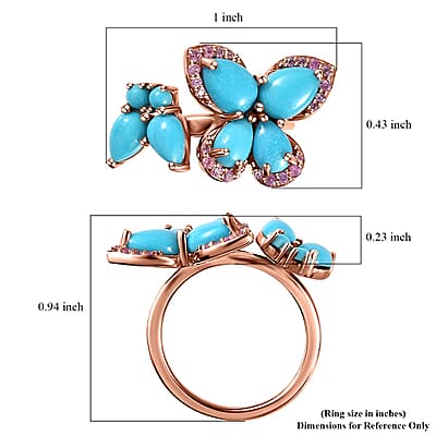 Sleeping Beauty Turquoise and Madagascar Pink Sapphire Butterfly Ring in Vermeil Rose Gold Over Sterling Silver (Size 10.0) 3.30 ctw