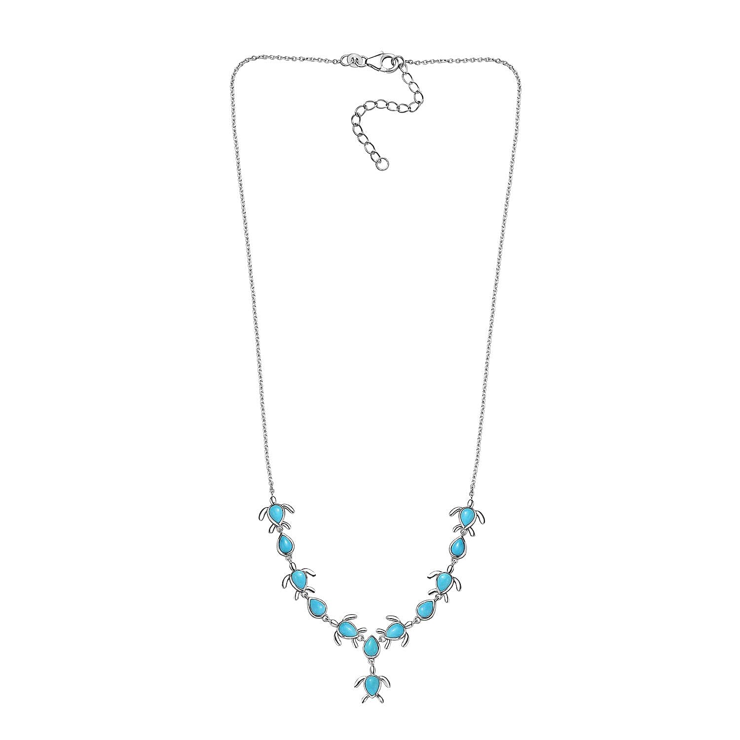 Sleeping Beauty Turquoise Turtle Necklace 18-20 Inches in Platinum Over Sterling Silver 8.50 ctw