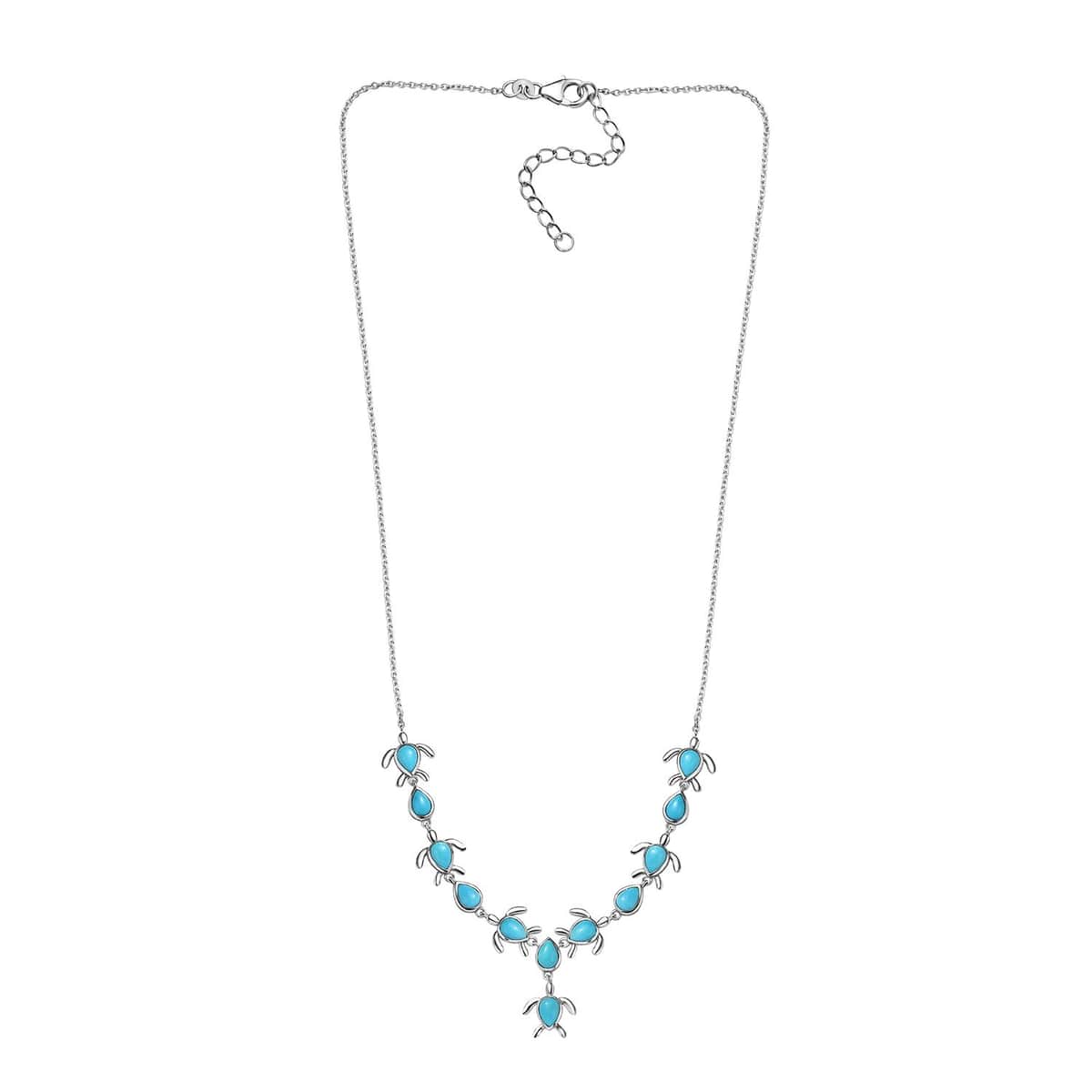 Sleeping Beauty Turquoise Turtle Necklace 18-20 Inches in Platinum Over Sterling Silver 8.50 ctw image number 3