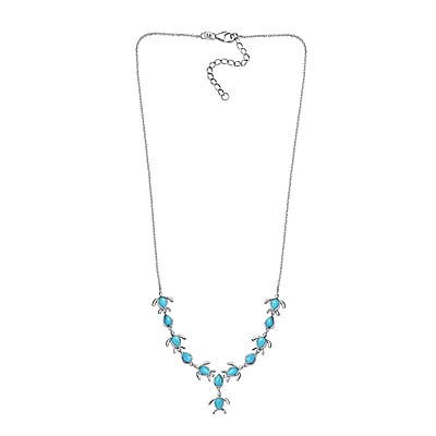 Sleeping Beauty Turquoise Turtle Necklace 18-20 Inches in Platinum Over Sterling Silver 8.50 ctw