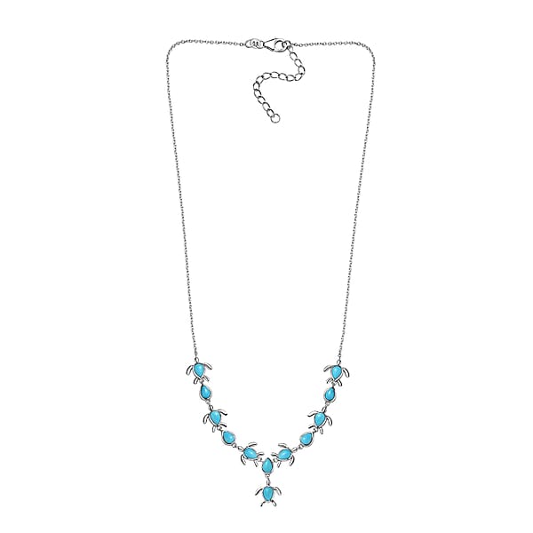 Sleeping Beauty Turquoise Turtle Necklace 18-20 Inches in Platinum Over Sterling Silver 8.50 ctw