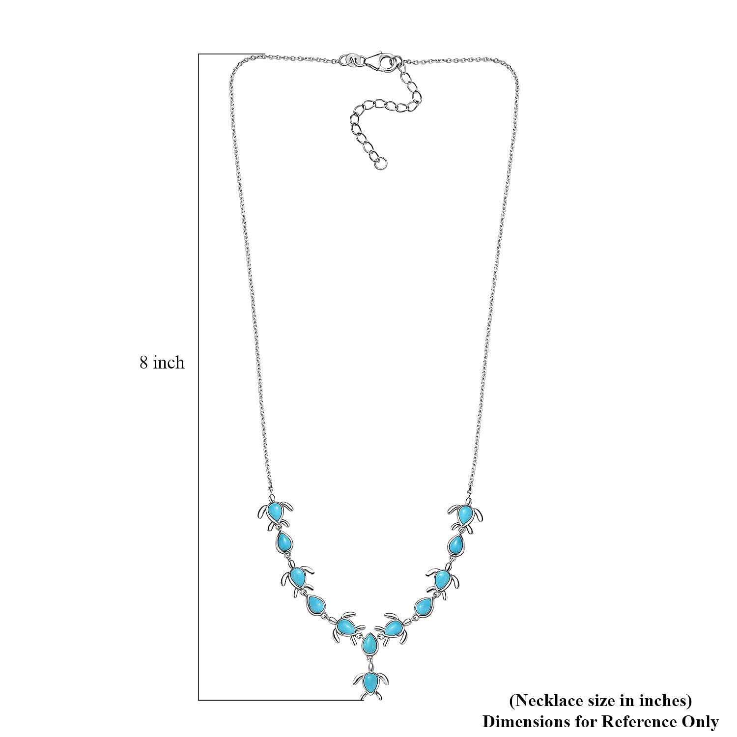 Sleeping Beauty Turquoise Turtle Necklace 18-20 Inches in Platinum Over Sterling Silver 8.50 ctw