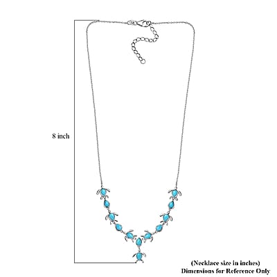 Sleeping Beauty Turquoise Turtle Necklace 18-20 Inches in Platinum Over Sterling Silver 8.50 ctw
