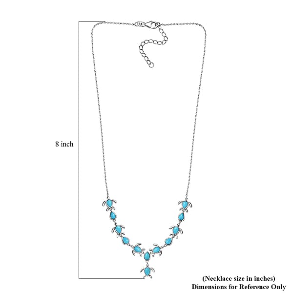 Sleeping Beauty Turquoise Turtle Necklace 18-20 Inches in Platinum Over Sterling Silver 8.50 ctw