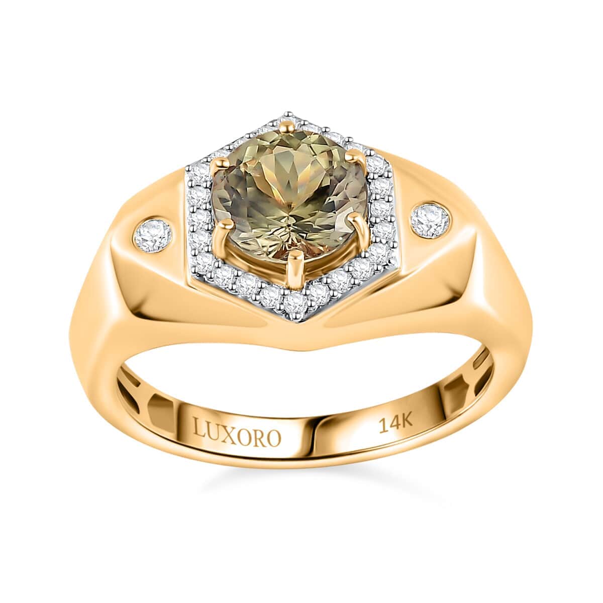 Luxoro 14K Yellow Gold AAA Turkizite and G-H I2 Diamond Men's Ring 5.90 Grams 2.65 ctw image number 0
