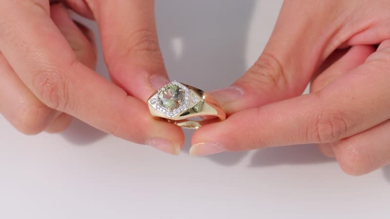 Luxoro 14K Yellow Gold AAA Turkizite and G-H I2 Diamond Men's Ring 5.90 Grams 2.65 ctw