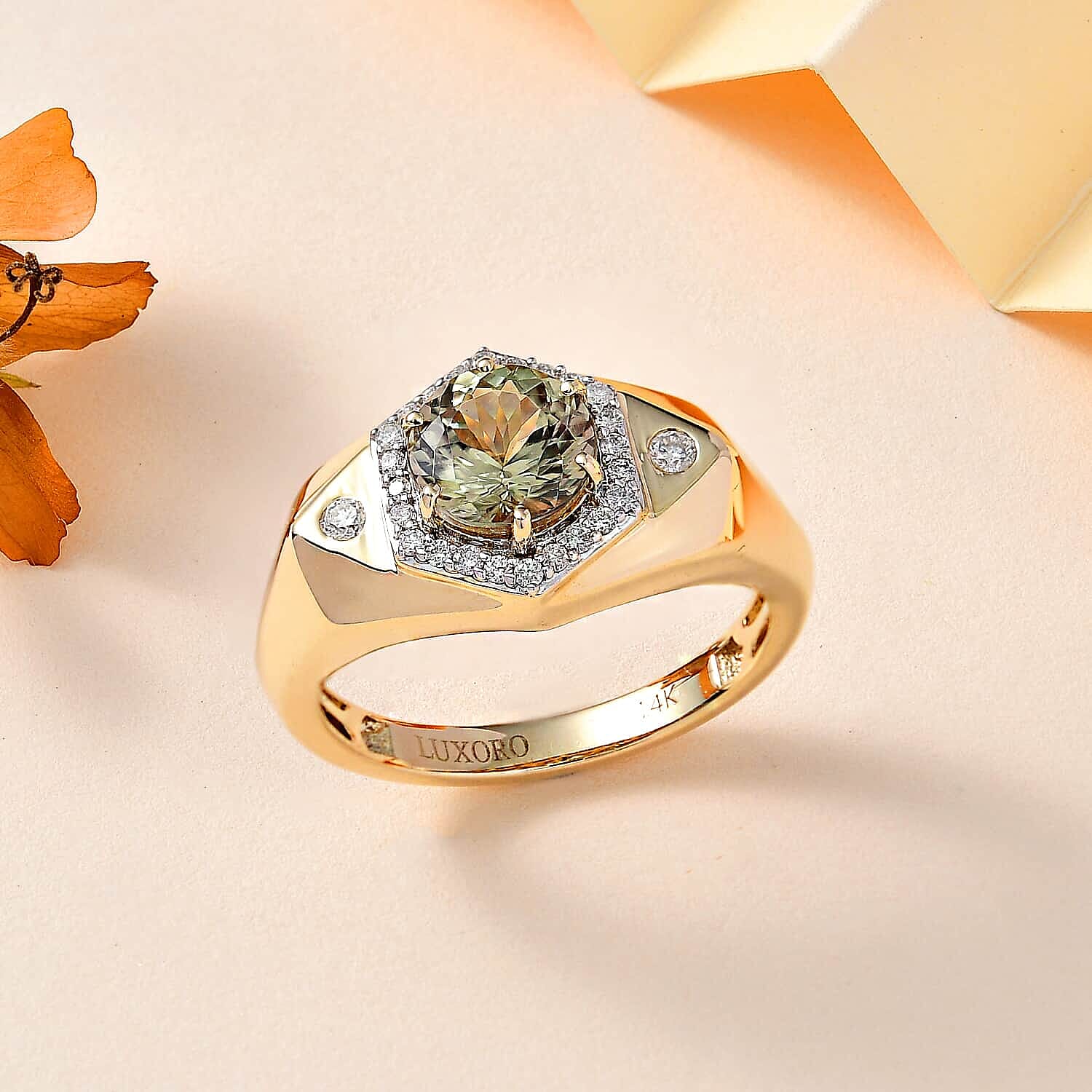 Luxoro 14K Yellow Gold AAA Turkizite and G-H I2 Diamond Men's Ring (Size 13.0) 7.10 Grams 2.50 ctw