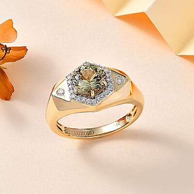 Luxoro 14K Yellow Gold AAA Turkizite and G-H I2 Diamond Men's Ring (Size 13.0) 7.10 Grams 2.50 ctw