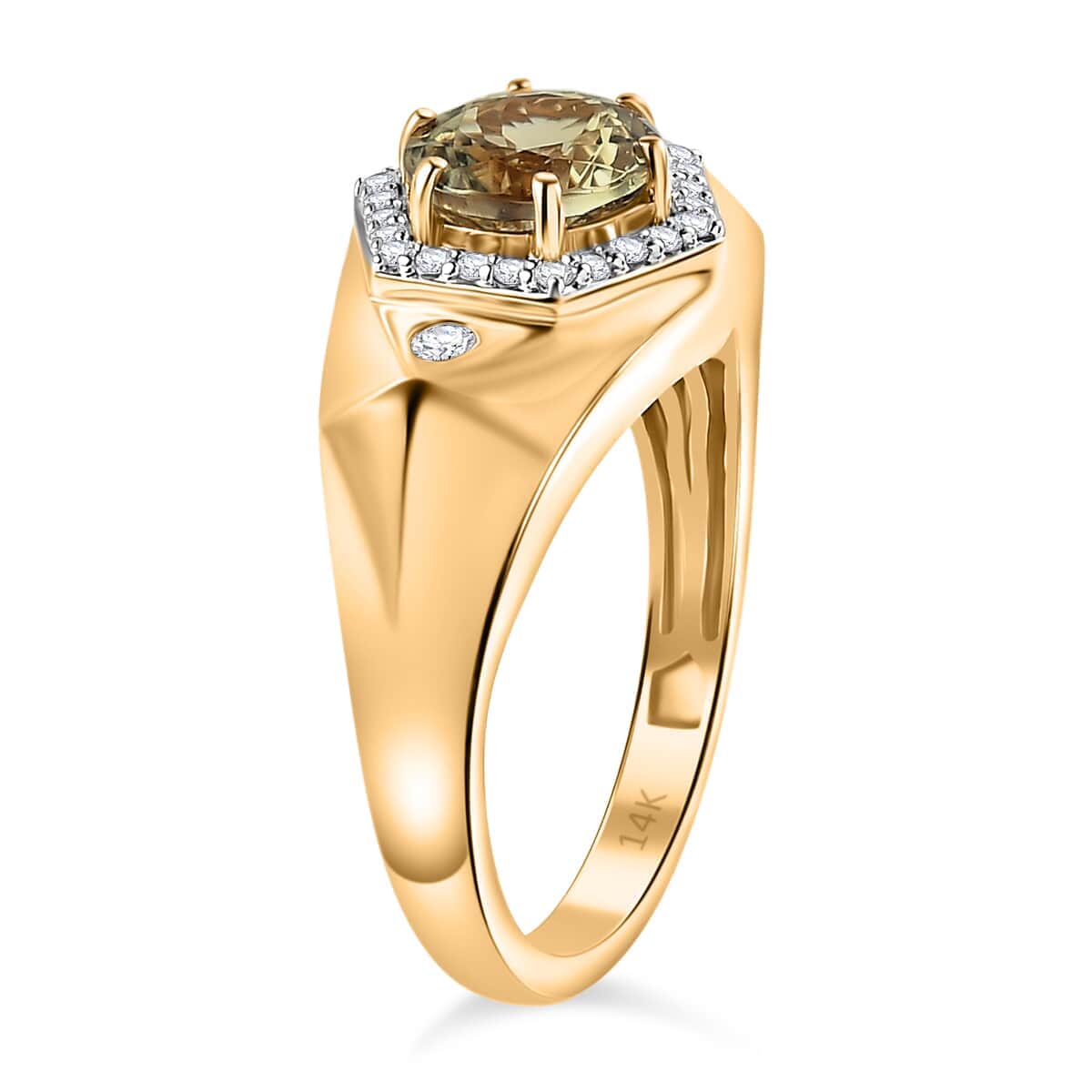 Luxoro 14K Yellow Gold AAA Turkizite and G-H I2 Diamond Men's Ring 5.90 Grams 2.65 ctw image number 3