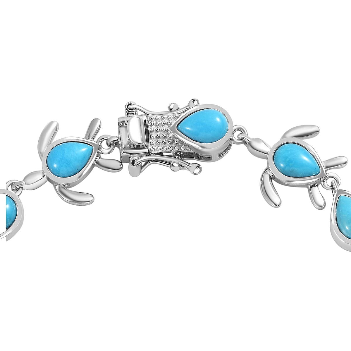 Sleeping Beauty Turquoise Turtle Bracelet in Platinum Over Sterling Silver (7.25 In) 8.90 ctw image number 3