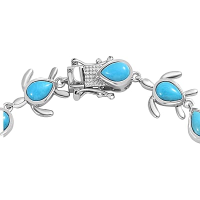 Sleeping Beauty Turquoise Turtle Bracelet in Platinum Over Sterling Silver (7.25 In) 8.90 ctw
