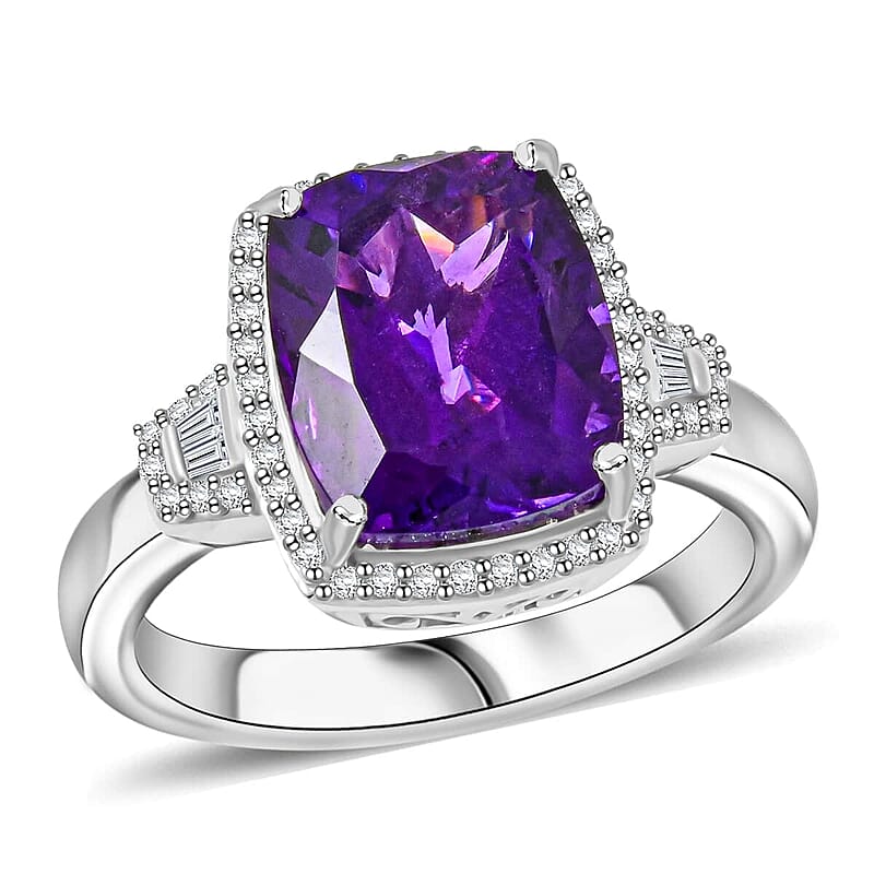 Luxoro 10K White Gold AAA Moroccan Amethyst, Diamond (G-H, I2) Ring (Size 10.0) 5.90 ctw
