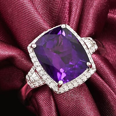 Luxoro 10K White Gold AAA Moroccan Amethyst, Diamond (G-H, I2) Ring (Size 10.0) 5.90 ctw