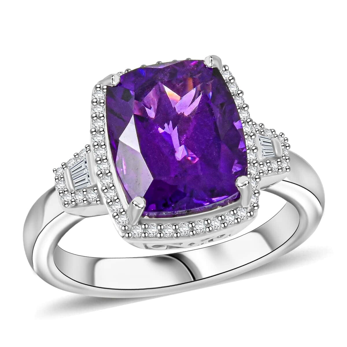 Luxoro 10K White Gold AAA Moroccan Amethyst, Diamond (G-H, I2) Ring (Size 9.0) 5.90 ctw image number 0