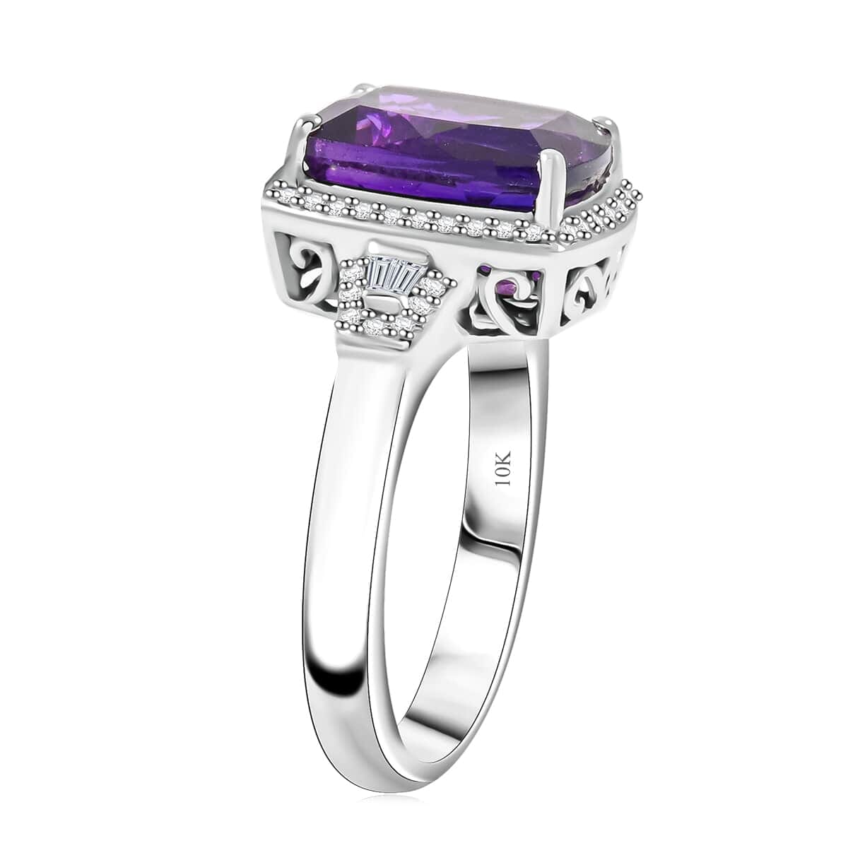Luxoro 10K White Gold AAA Moroccan Amethyst, Diamond (G-H, I2) Ring (Size 9.0) 5.90 ctw image number 3
