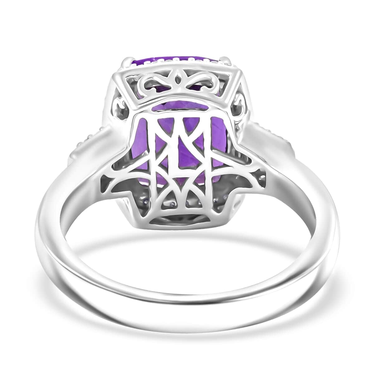 Luxoro 10K White Gold AAA Moroccan Amethyst, Diamond (G-H, I2) Ring (Size 9.0) 5.90 ctw image number 4