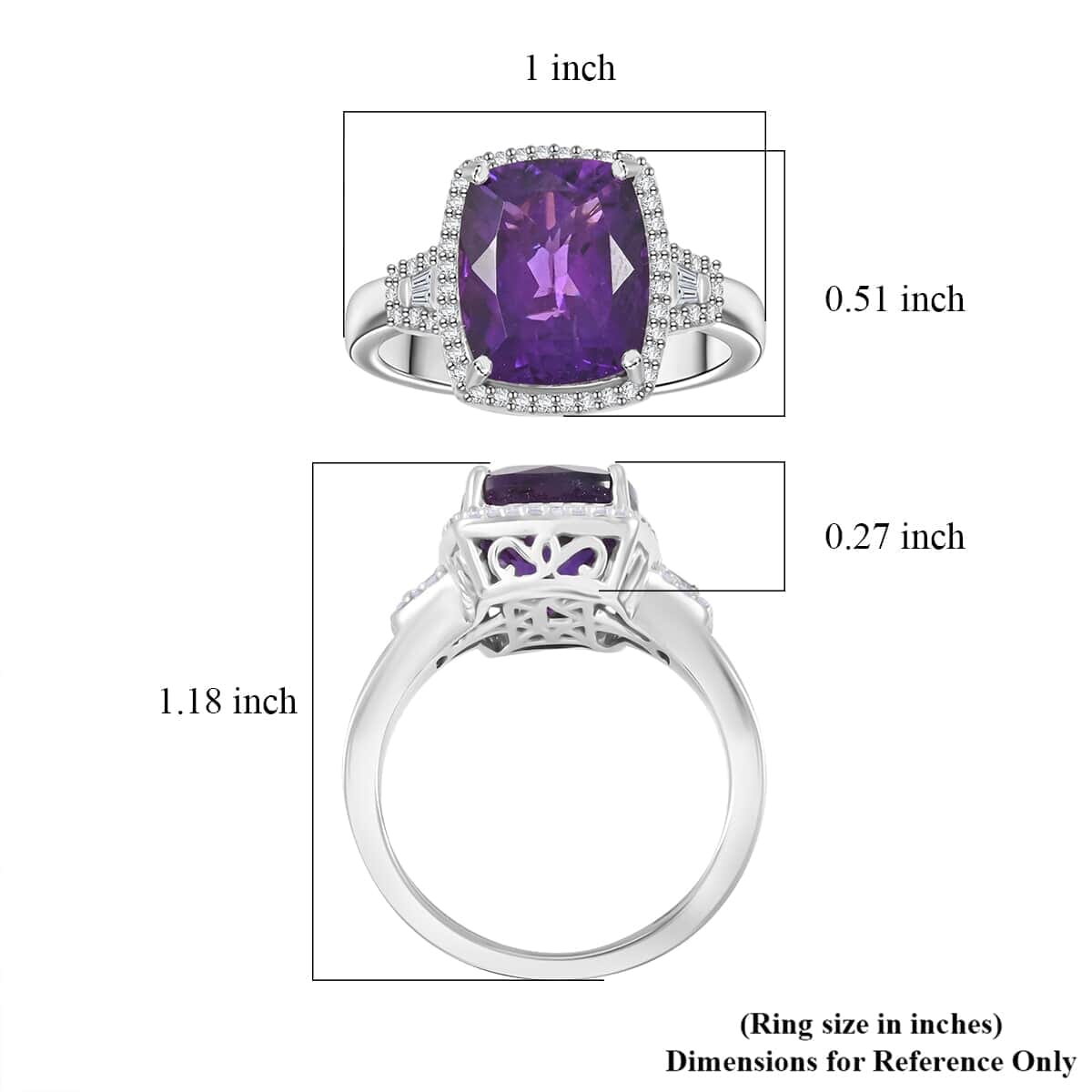 Luxoro 10K White Gold AAA Moroccan Amethyst, Diamond (G-H, I2) Ring (Size 9.0) 5.90 ctw image number 5