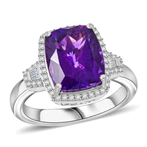 Luxoro AAA Moroccan Amethyst and G-H I2 Diamond 5.90 ctw Ring in 10K White Gold (Size 9.0)