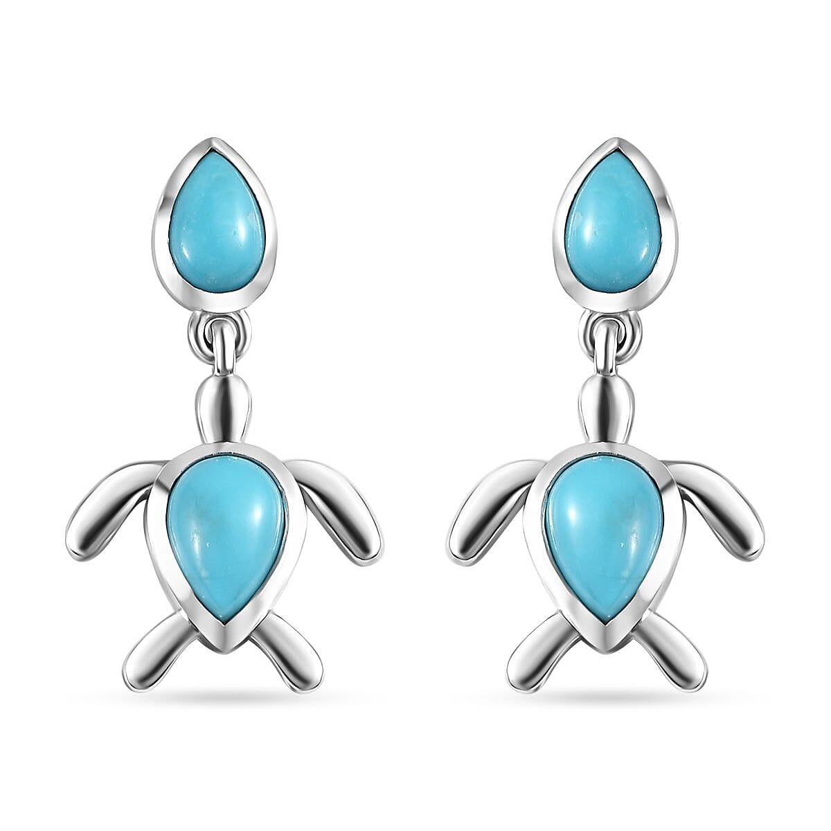 Sleeping Beauty Turquoise Turtle Earrings in Platinum Over Sterling Silver 2.10 ctw