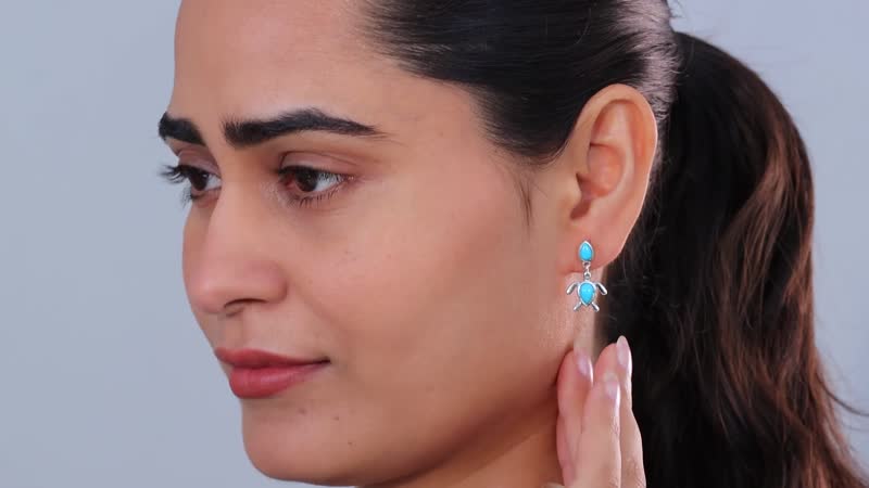 Sleeping Beauty Turquoise Turtle Earrings in Platinum Over Sterling Silver 2.10 ctw