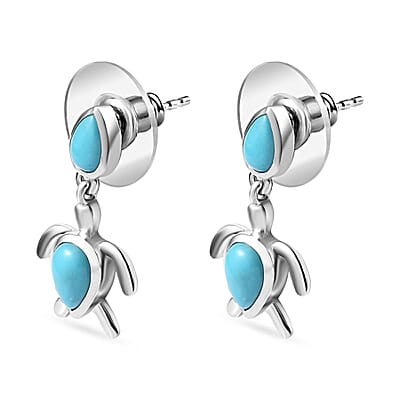 Sleeping Beauty Turquoise Turtle Earrings in Platinum Over Sterling Silver 2.10 ctw