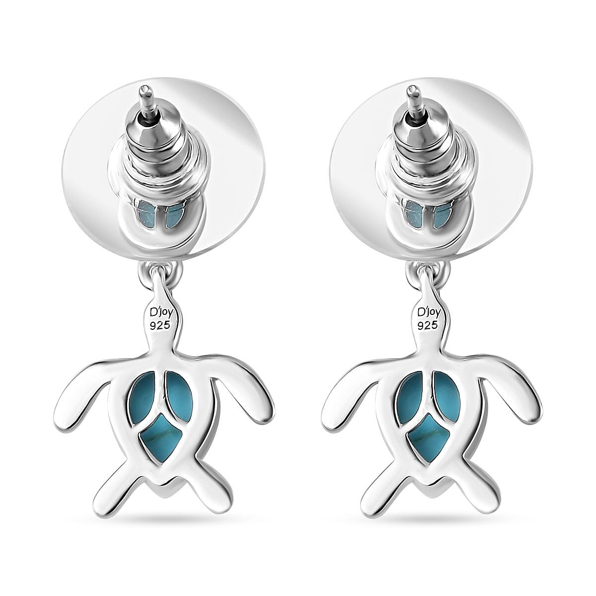 Sleeping Beauty Turquoise Turtle Earrings in Platinum Over Sterling Silver 2.10 ctw