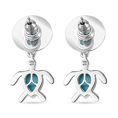 Sleeping Beauty Turquoise Turtle Earrings in Platinum Over Sterling Silver 2.10 ctw