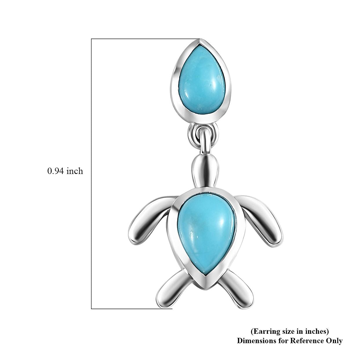 Sleeping Beauty Turquoise Turtle Earrings in Platinum Over Sterling Silver 2.10 ctw