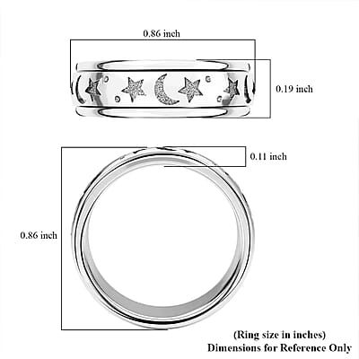 Platinum Over Sterling Silver Moon Star Spinner Ring (Size 10.0) 4.50 Grams