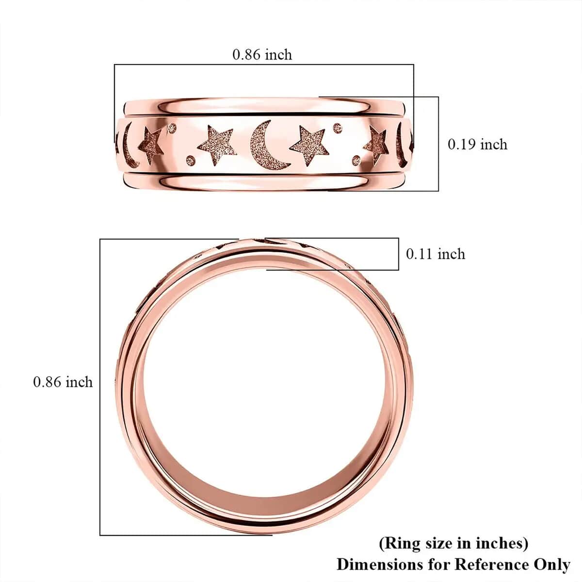 Vermeil Rose Gold Over Sterling Silver Moon Star Spinner Ring (Size 11.0) 4.50 Grams image number 6