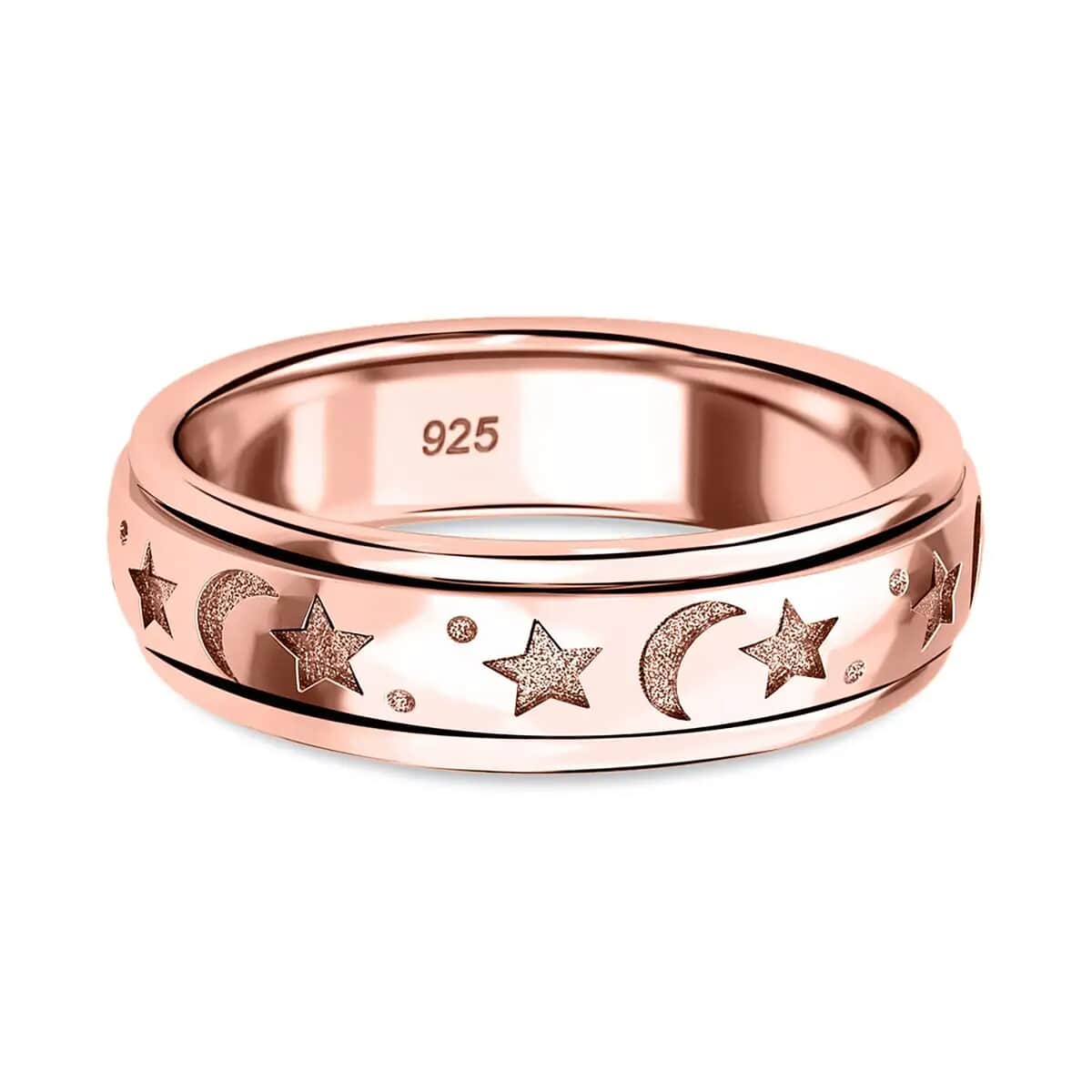 Vermeil Rose Gold Over Sterling Silver Moon Star Spinner Ring (Size 11.0) 4.50 Grams image number 8