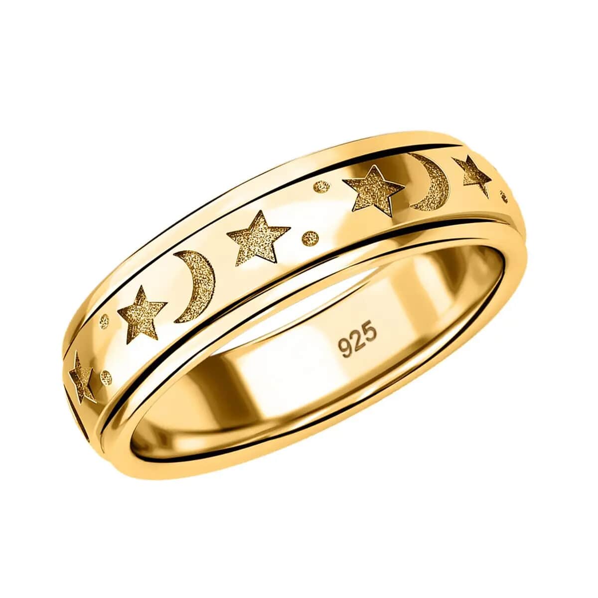 Vermeil Yellow Gold Over Sterling Silver Moon Star Spinner Ring (Size 11.0) 4.50 Grams image number 0