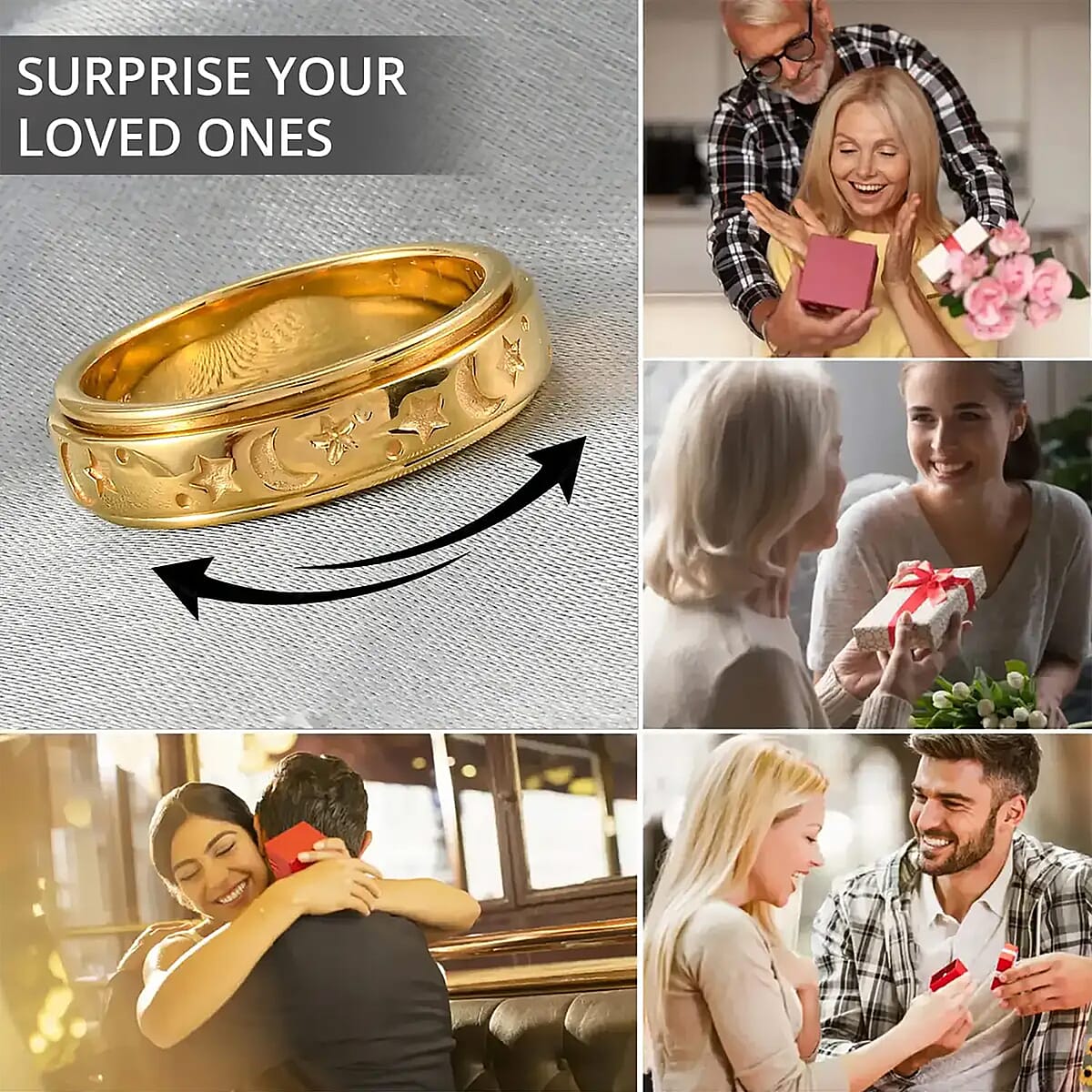 Vermeil Yellow Gold Over Sterling Silver Moon Star Spinner Ring (Size 9.0) 4.50 Grams image number 5