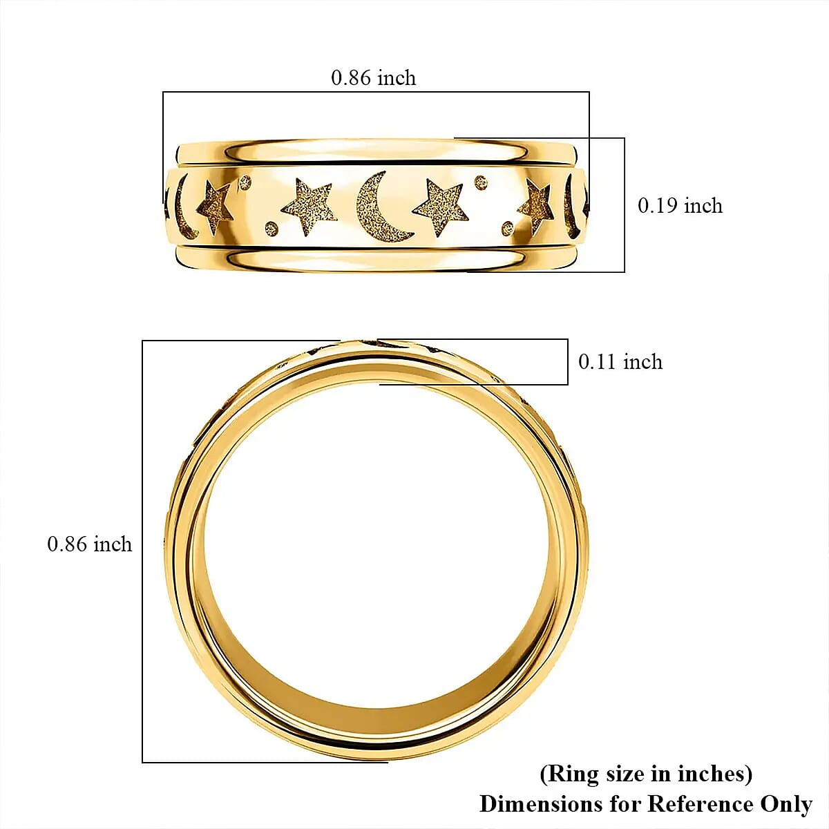 Vermeil Yellow Gold Over Sterling Silver Moon Star Spinner Ring (Size 9.0) 4.50 Grams image number 6