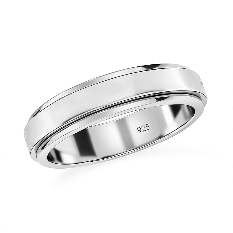 Platinum Over Sterling Silver Spinner Band Ring (Size 10.0) 4.40 Grams