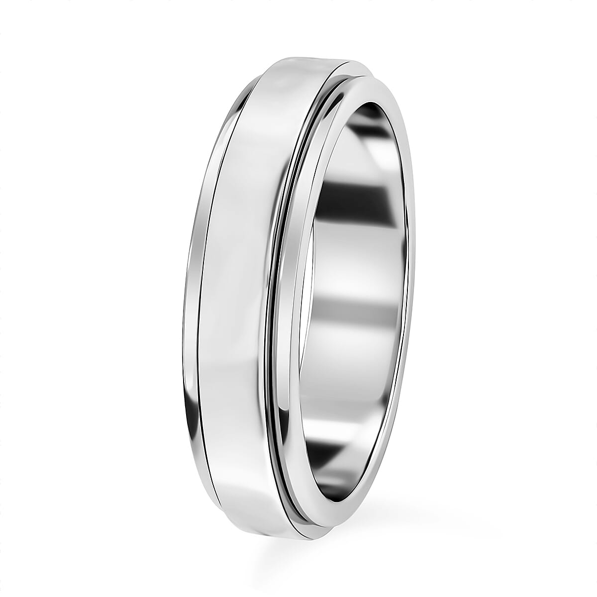 Platinum Over Sterling Silver Spinner Band Ring (Size 10.0) 4.40 Grams
