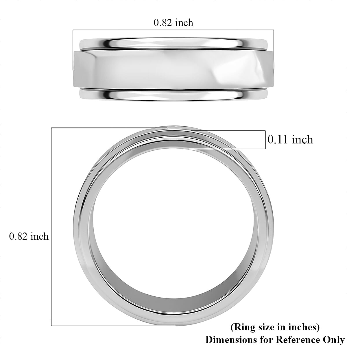Platinum Over Sterling Silver Spinner Band Ring (Size 10.0) 4.40 Grams
