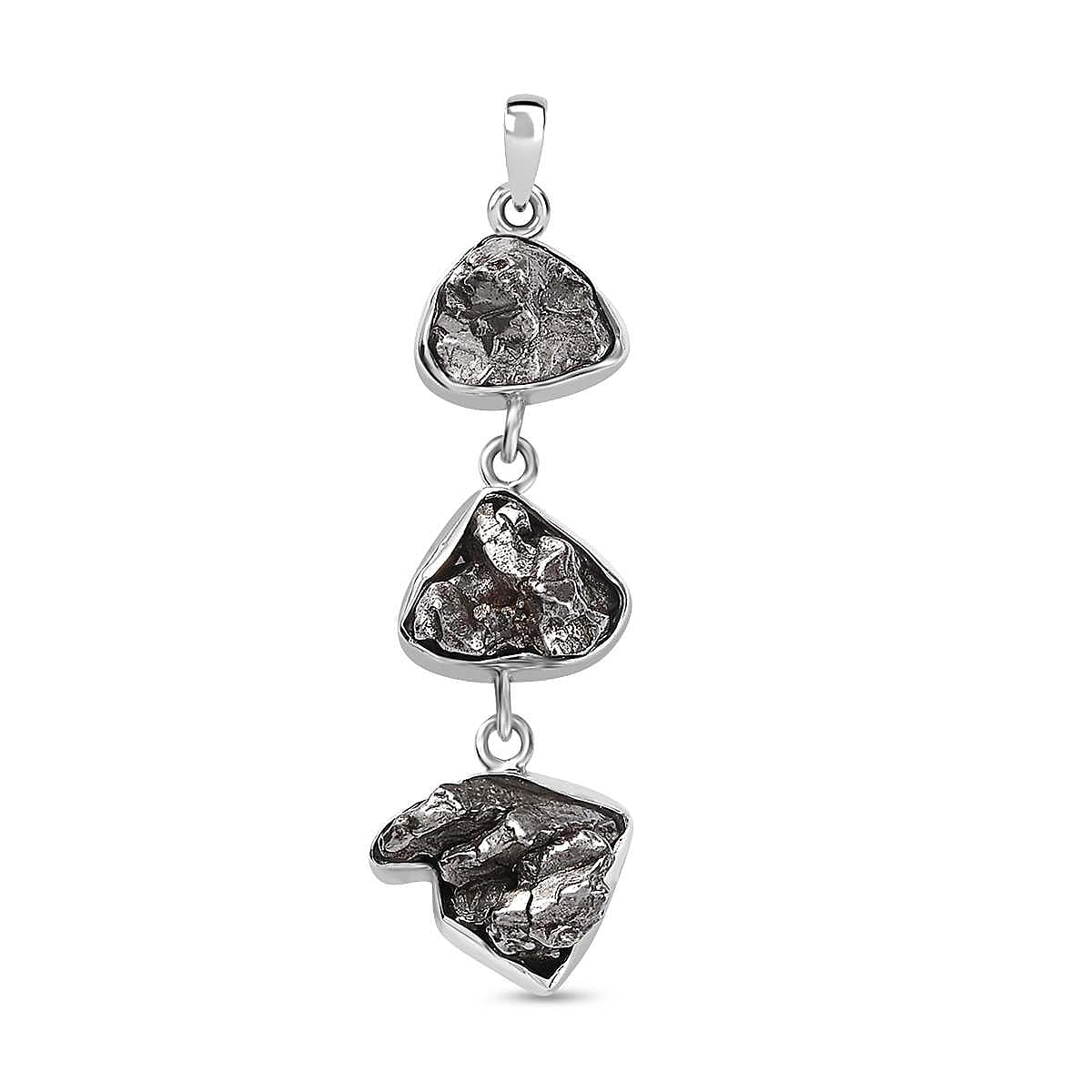 Meteorite 35.00 ctw Fancy Pendant in Rhodium Over Sterling Silver