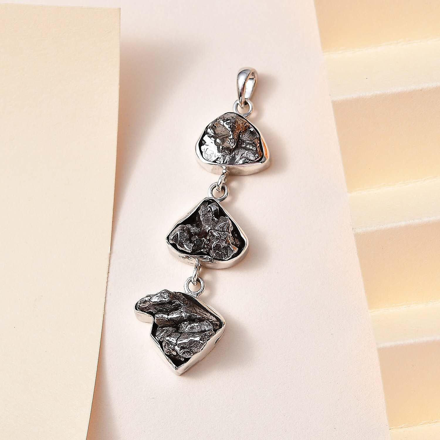 Meteorite 35.00 ctw Fancy Pendant in Rhodium Over Sterling Silver