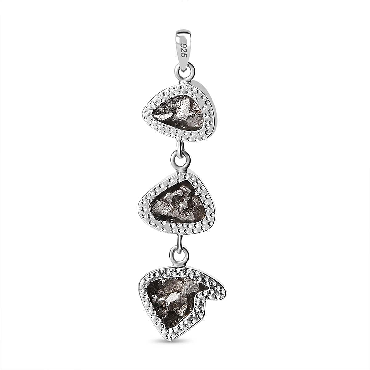 Meteorite 35.00 ctw Fancy Pendant in Rhodium Over Sterling Silver